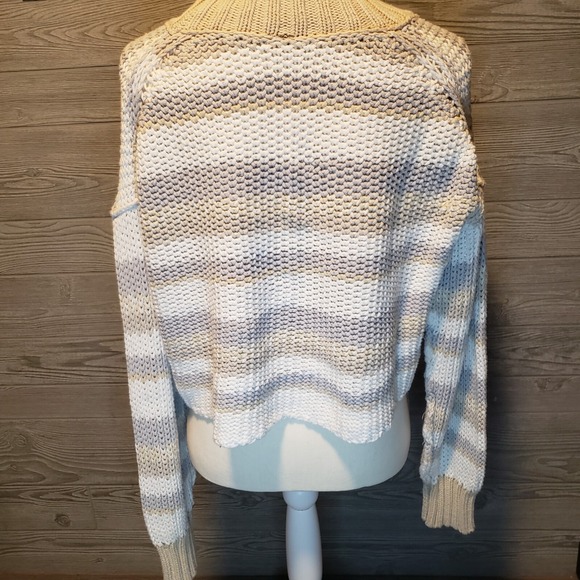 Free People Devon Striped Sweater Pullover Cropped Beige Size Large - Picture 4 of 10